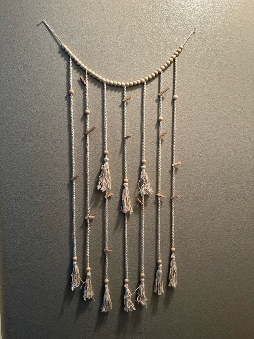 Boho Macramé Wall Hanging with Wooden Beads - Cream